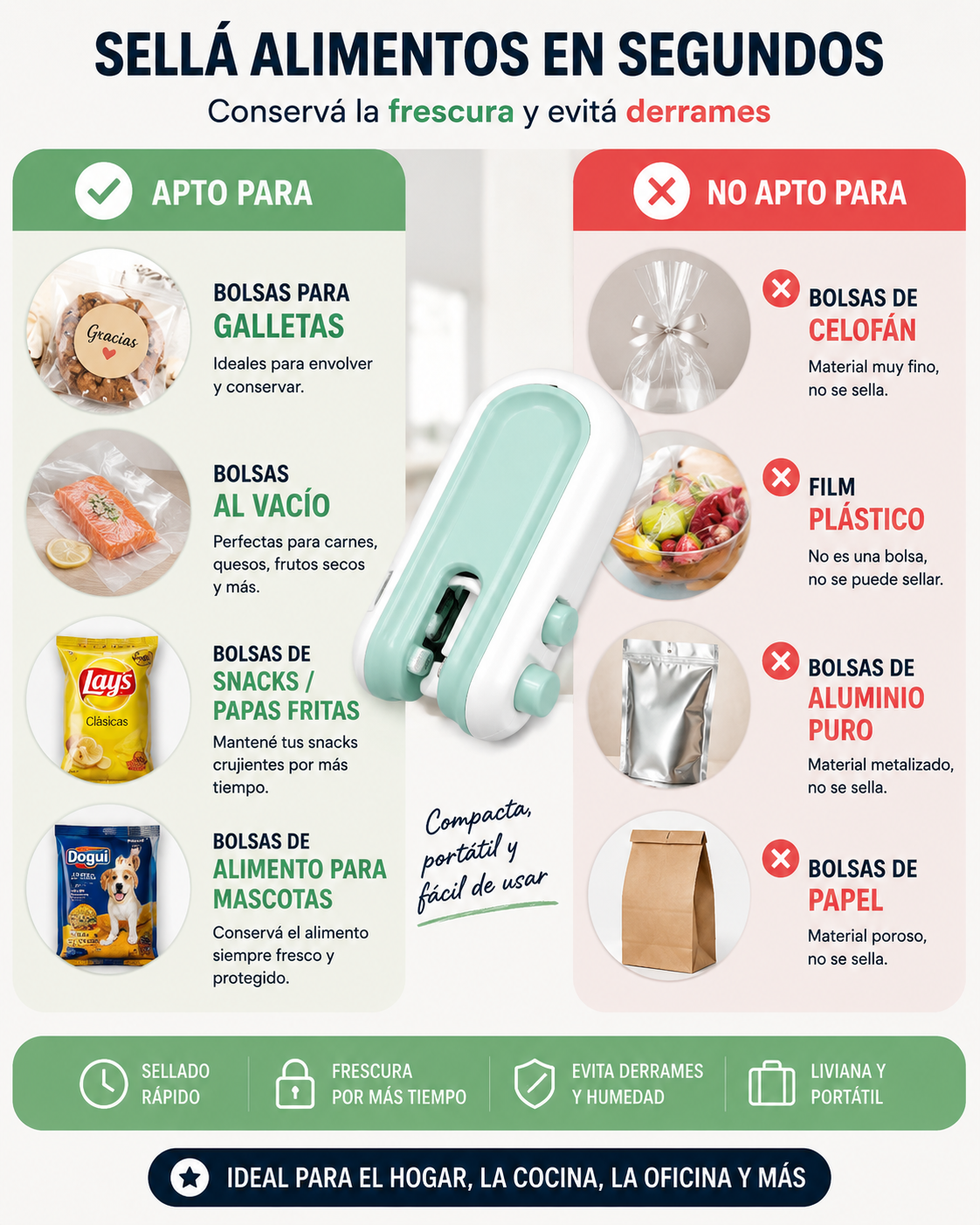 Sellador De Bolsas Mini Recargable 2 En 1