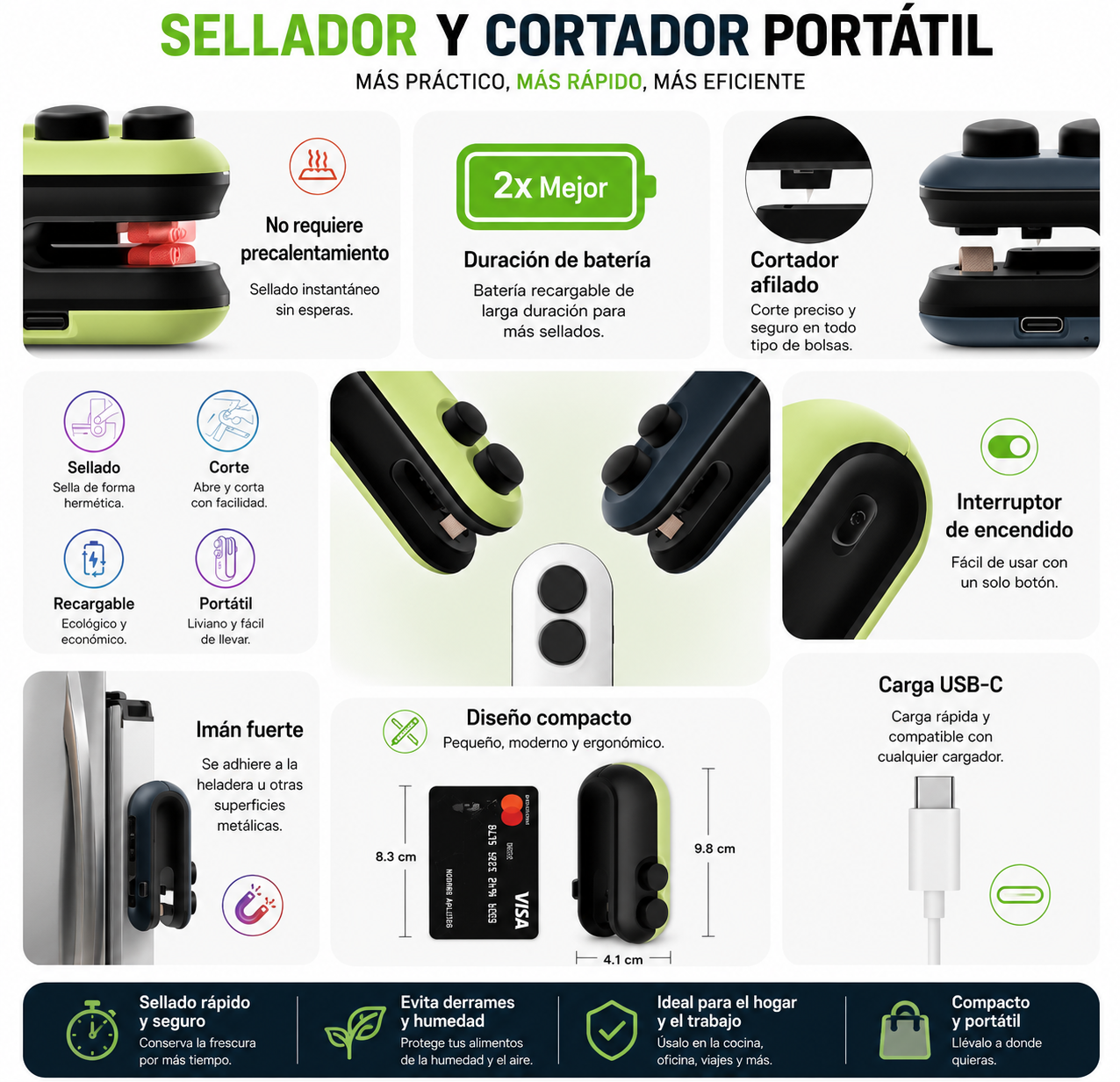 Sellador De Bolsas Mini Recargable 2 En 1